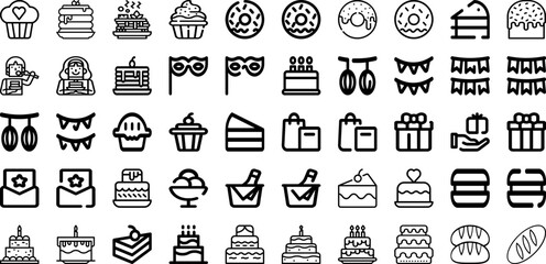  Set Of Cake Icons Collection Isolated Silhouette Solid Icons Including Food, Party, Celebration, Dessert, Cake, Birthday, Sweet Infographic Elements Logo Vector Illustration