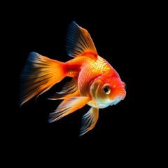 Portrait gold fish isolated on black AI Generative