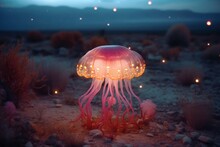 A Bright Glowing Ethereal Tiny Jellyfish. Generative AI