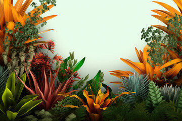 Illustration of flowers and plants with a copyspace colorful background. 