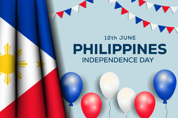 Wall Mural - 12th June Philippines independence day illustration background with balloons