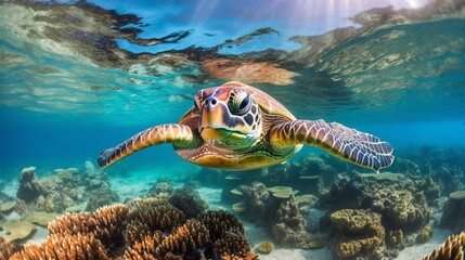 Portrait turtle in the ocean AI Generative