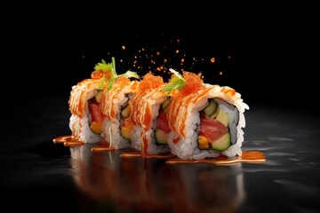 Delicious sushi slice on the black background AI Generative