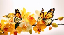  A Group Of Butterflies Sitting On Top Of A Yellow Flower.  Generative Ai