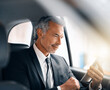 © Nikish H/peopleimages.com - Business man, tablet and car for travel, journey or drive while online for communication. Professional male person with tech and internet connection for work with luxury transportation or a taxi