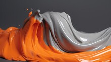  An Orange And Grey Liquid Flowing Down A Gray Surface With A Black Background.  Generative Ai