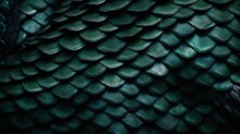  A Close Up Of A Green Snake Skin Pattern On A Black Background.  Generative Ai