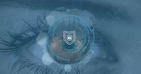 Wall Mural - Animation of padlock and data processing over blue eye