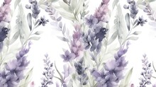  A Watercolor Painting Of Purple Flowers On A White Background.  Generative Ai