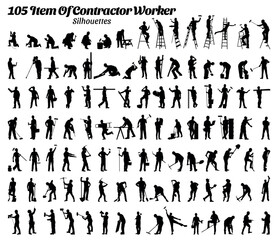 Wall Mural - Set of 105 item contractor worker silhouette vector illustration.