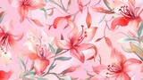 Fototapeta Młodzieżowe -  a watercolor painting of pink flowers on a pink background.  generative ai