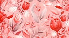  A Pink And Red Floral Wallpaper With White And Red Flowers.  Generative Ai