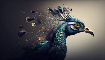 Naklejka na meble Peacock abstract wallpaper. Contrast background Peafowl in vivid colors generative ai