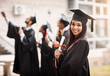 © N Hiraman/peopleimages.com - Diploma, graduation and portrait of a woman or college student with a smile and pride outdoor. Female person excited to celebrate university achievement, education success and future at school event
