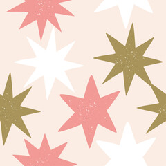 Wall Mural - gold and pink star seamless pattern. vector hand drawn modern background illustration.