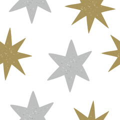 Wall Mural - gold and silver star seamless pattern. vector hand drawn modern background illustration.