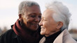 © Roman - Old women lesbian couple. Black and Caucasian female in love. LGBT pride month celebration generative ai