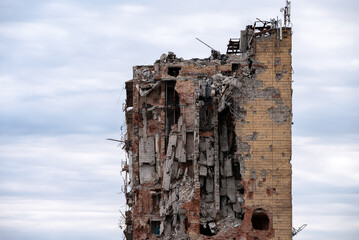 Wall Mural - destroyed and burned houses in the city Russia Ukraine war