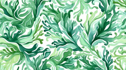 Green underwater seaweed seamless pattern background. Generative AI