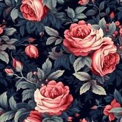 Wall Mural - Vibrant floral pattern featuring lush and blooming roses. Generative AI