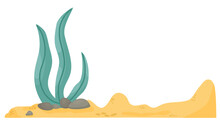 Underwater Simple Cartoon Background. River Bottom Vector Illustration. 