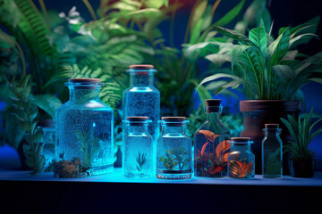 Wall Mural - science with samples of plants and bottles with generative ai