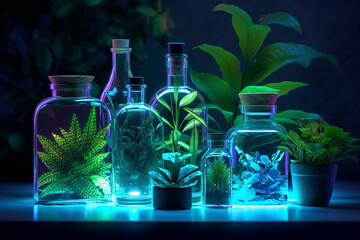 science with samples of plants and bottles with generative ai