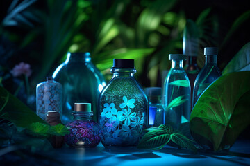 Wall Mural - science with samples of plants and bottles with generative ai