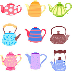 Canvas Print - teapot ceramic set cartoon. tea pot, drink beverage, porcelain kettle, kitchenware dishware teapot ceramic sign. isolated symbol vector illustration