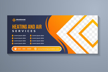 Wall Mural - heating and air conditioner services promo banner vector. cooling conditioner block and remote contr