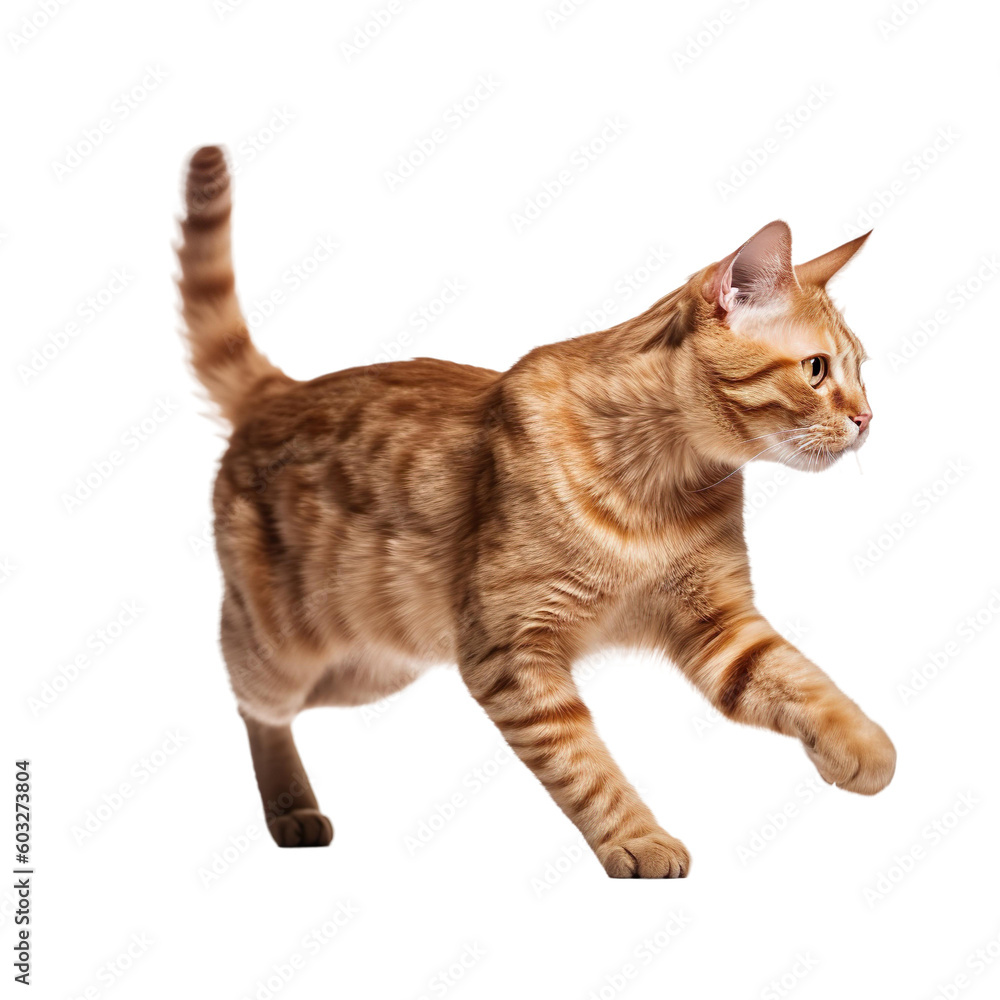 side view of animal cat running on transparent background, Generative Ai
