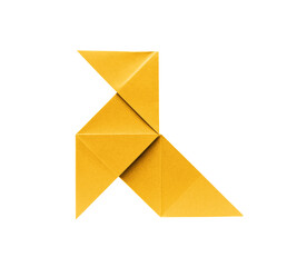 Wall Mural - yellow paper hen origami isolated on a white background