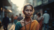 AI generated Indian woman wearing saree on the street 