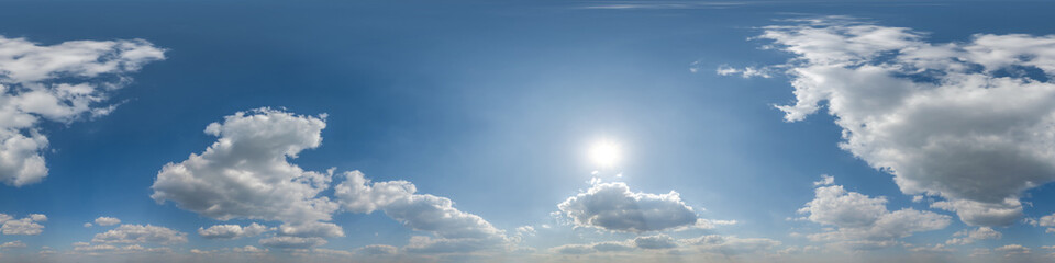 Wall Mural - seamless cloudy blue sky hdri 360 panorama view with zenith and beautiful clouds for use in 3d graph