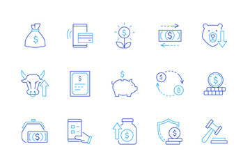 Money and finance - set of modern line design style icons