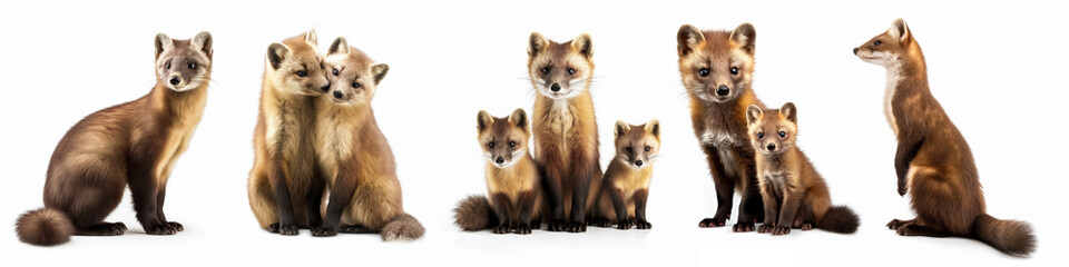 Wall Mural - wildlife forest woods animals pine martens banner panorama long - collection of cute pine marten ani