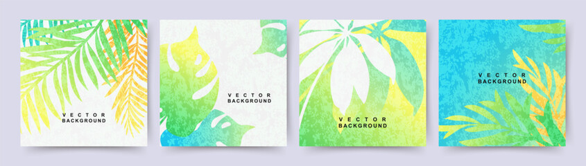 Wall Mural - summer backgrounds with tropical leaves. texture and gradient of green, blue and yellow colors. beac