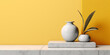 Yellow podium stage display cosmetic minimalism by generative AI tools