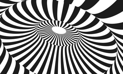 Wall Mural - Abstract optical illusion. Hypnotic spiral tunnel with black and white lines. Vector illustration.