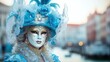 a woman with venetian carnival mask with Venice background