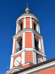 Wall Mural - Bell tower of the church of the Sign, 1784 year built. (Church of the Trinity in Karacharovo). Russia, the city of Moscow