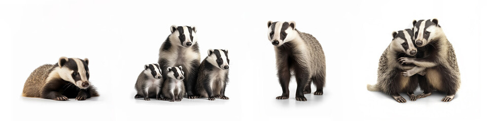 Wall Mural - wildlife forest woods animals european badgers banner panorama long - collection of cute badger anim