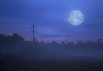 Wall Mural - Full moon and Overhead power line