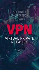 Wall Mural - Exploring VPN: An Animated Word Cloud Depicting Secure Networking. Vertical Video