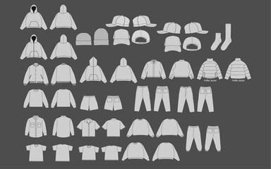 vector apparel mockup set collection streetwear vector t-shirt trucker hoodie joggers jacket short s