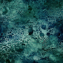 Background Made Of Underwater Corals In Prussian Blue And Meadow Green, Endless Tile