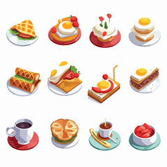 Sticker - Simple food collection isometric isolated on white