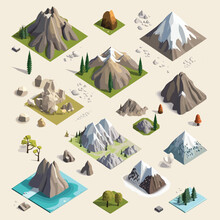 Mountains Tiles Collection Isometric Isolated On White