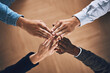 © R Jordaan/peopleimages.com - Startup, high five or hands of business people winning with support for hope, motivation or planning in office. Link, winners or above of employees in collaboration with teamwork or mission together