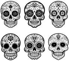 Hispanic Heritage Sugar Skull Marigold Festive Dia De Los Muertos Vector Icon Set